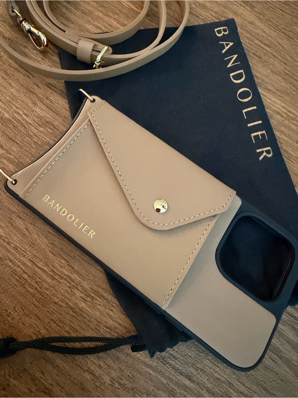 Bandolier Tan Leather Crossbody Phone Wallet Case for iPhone 14 Pro Max